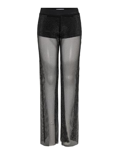 ONLY Damen Onltorvi Mw Wide Mesh Rhine Pant Xt PNT Hose, Black/Detail:Dark Rhinestone, (XS) W x 32L von ONLY