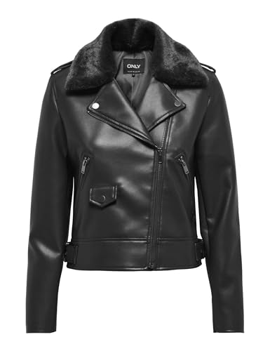 ONLY Damen Onlvilhelma Faux Leather Biker OTW Jacke, Schwarz, XL von ONLY