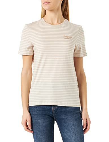 ONLY Damen Onlweekday Reg S/S Stripe Top Box Jrs T Shirt, Pumice Stone/Print:happy (Nomad), L EU von ONLY