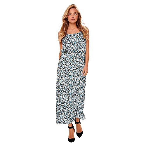 ONLY Damen Ärmelloses Maxi Blusenkleid | Lang Gepunktetes Print Tunika Dress | Spaghetti Träger ONLWINNER, Farben:Blau, Größe:42 von ONLY