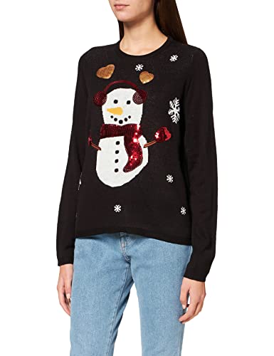 ONLY Damen Onlxmas Exclusive Snowman Knt Pullover, Schwarz, S EU von ONLY