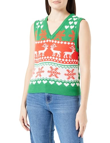 ONLY Damen Onlxmas Heart V-neck Vest Knt, Green Bee/Pattern:cloud Dancer/Poppy Red, L von ONLY