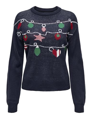 ONLY Damen ONLXMAS LS Balloon O-Neck Box KNT Pullover, Night Sky/Pattern:String Lights, XS ONLY Damen ONLXMAS LS Balloon O-Neck Box KNT Pullover, Night Sky/Pattern:String Lights, XS von ONLY