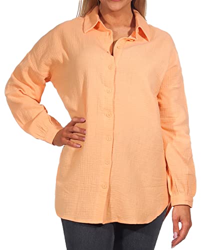 ONLY Damen Oversize Hemd ONLThyra Langarm Musselin-Bluse 15267998 Orange Chiffon L von ONLY