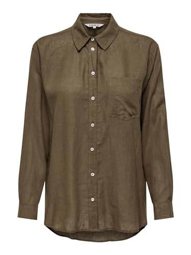 ONLY Damen Onltokyo L/S Linen Blend Shirt PNT Noos Langarmhemd Mit Normaler Passform Und Knopfverschluss 15259585,Cub,S von ONLY