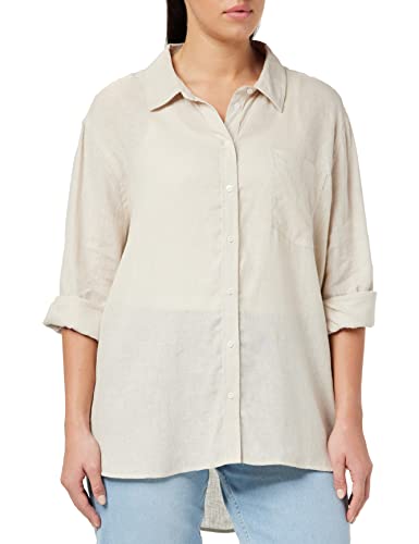 ONLY Damen Oversized Basic Hemd Bluse | Langarm Business Tunika Shirt | Classic Leinen Oberteil ONLTOKYO, Farben:Sand, Größe:XL von ONLY