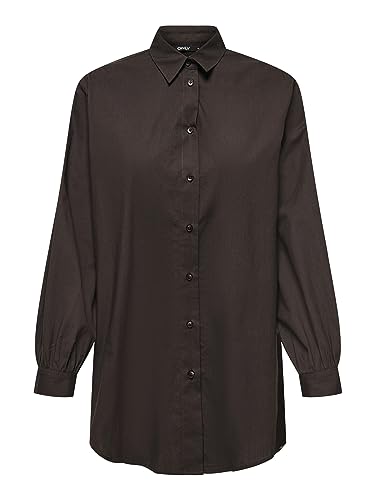 ONLY Damen Oversized Basic Hemd Bluse | Langarm Business Tunika Shirt | Classic Oberteil ONLNORA, Farben:Dunkelbraun, Größe:S von ONLY