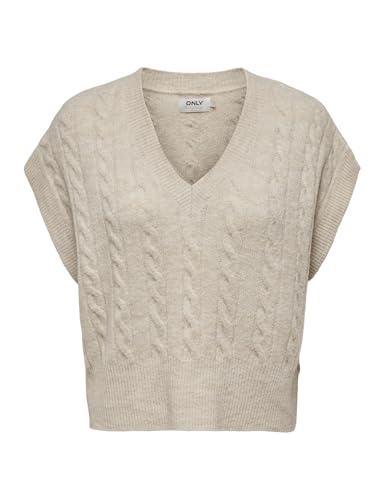 ONLY Damen Pullunder Strickpullunder ONLMELODY XS S M L XL Beige Braun V-Neck, Größe:M, Farbe:Oatmeal Melange 15249328 von ONLY