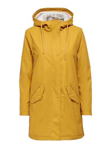 ONLY Damen Regenjacke ONLSally Parka mit Kapuze 15206116 golden yellow/white teddy XS von ONLY