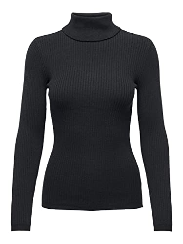 ONLY Damen Rolli ONLLEYLA LS Rib Rollneck Pullover KNT (as3, Alpha, m, Regular, Regular, Black, M) von ONLY