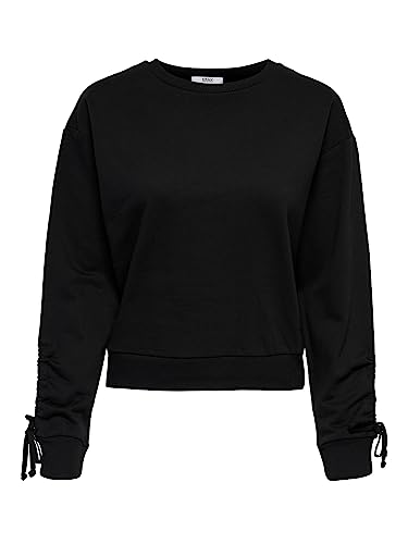 ONLY Damen Rundhals Pullover | Sweatshirt Jumper mit Arm Schnürung | Kurzer Sweater ONLDREAMER, Farben:Schwarz, Größe:S von ONLY