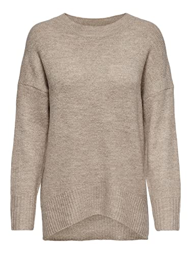 ONLY Damen Rundhals Strick-Pullover - OnlNanjing Female Sweater Pulli, Farbe:Beige, Größe:L von ONLY