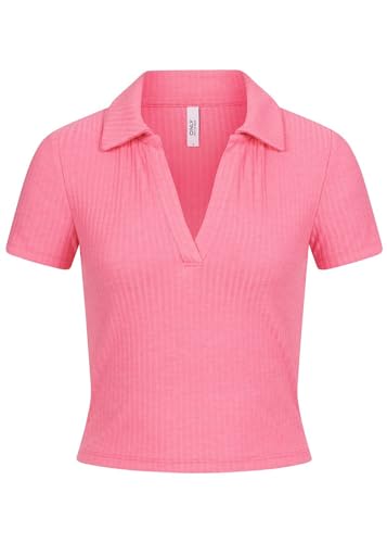ONLY Damen Shirt Cropped Polo Shirt T-Shirt mit Strukturstoff und V-Neck von ONLY