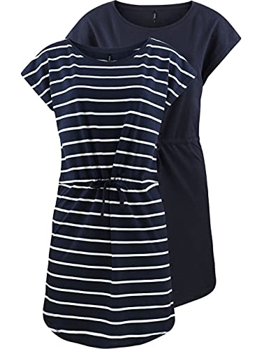 ONLY Damen Sommer Mini Kleid onlMAY S/S Dress 2er Pack Grösse XS S M L XL XXL Gestreift Schwarz 100% Baumwolle, Größe:L, Farbe:Night Sky Primo Stripe von ONLY