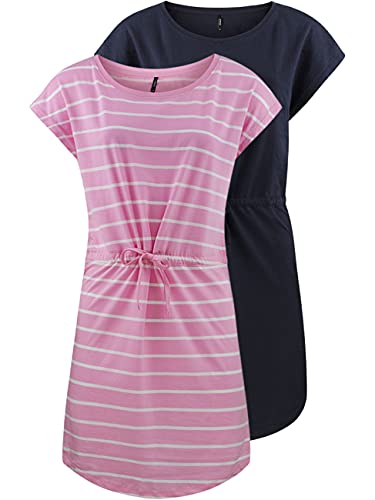 ONLY Damen Sommer Mini Kleid onlMAY S/S Dress 2er Pack Grösse XS S M L XL XXL Gestreift Schwarz 100% Baumwolle, Größe:XL, Farbe:Lilac Sachet Primo Stripe von ONLY