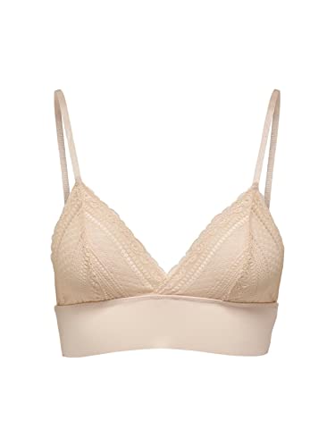 ONLY Damen Spitzen Triangel BH ohne Bügel | Lace Bralette | Spagettiträger Bustier mit Polster ONLLAURA, Farben:Beige, Größe:S von ONLY