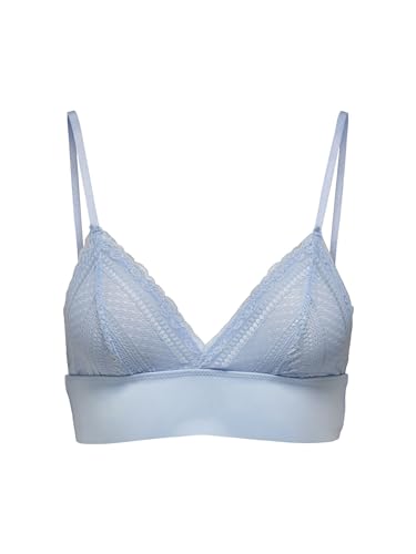 ONLY Damen Spitzen Triangel BH ohne Bügel | Lace Bralette | Spagettiträger Bustier mit Polster ONLLAURA, Farben:Blau, Größe:L von ONLY