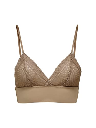 ONLY Damen Spitzen Triangel BH ohne Bügel | Lace Bralette | Spagettiträger Bustier mit Polster ONLLAURA, Farben:Braun, Größe:XS von ONLY