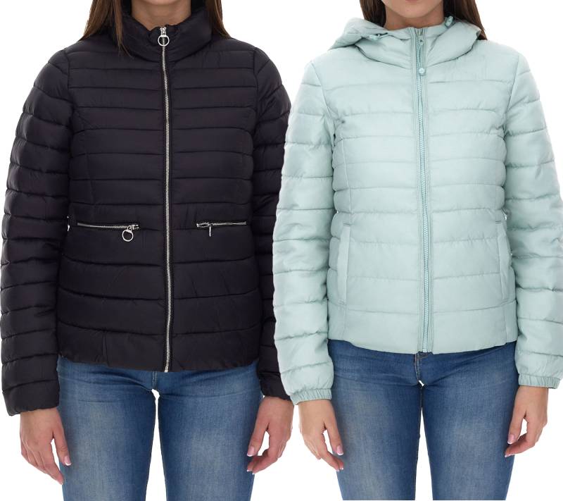ONLY Damen Stepp-Jacke Übergangs-Jacke mit Stehkragen oder Kapuze Basic-Jacke Schwarz oder Hellblau von ONLY