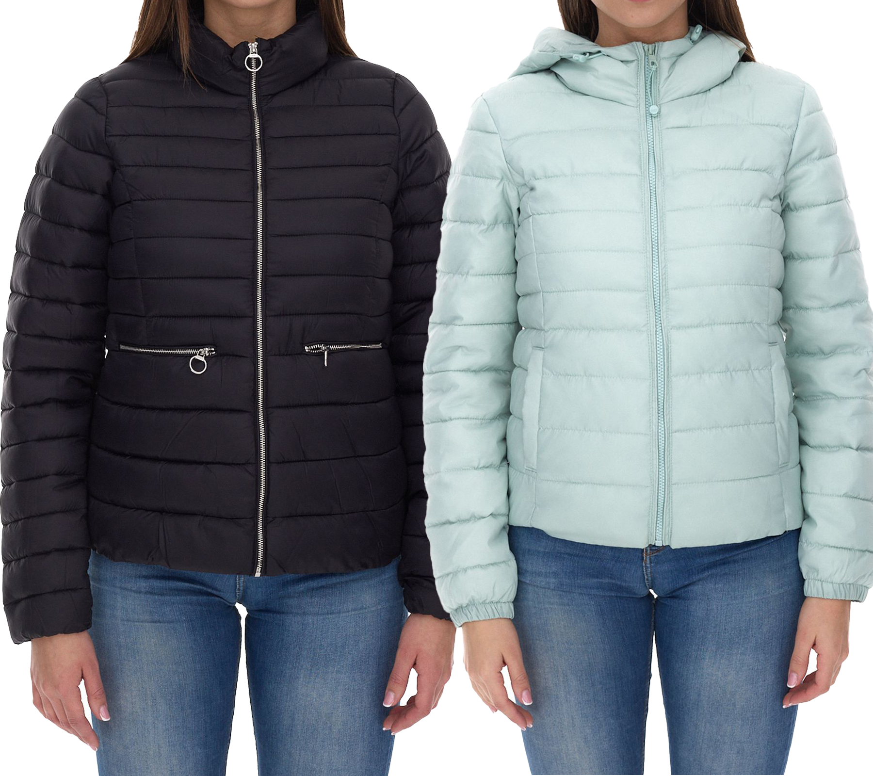 ONLY Damen Stepp-Jacke Übergangs-Jacke mit Stehkragen oder Kapuze Basic-Jacke Schwarz oder Hellblau von ONLY
