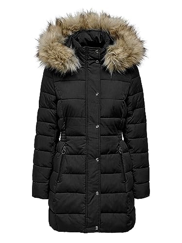 ONLY Damen Steppjacke ONLNew Luna Quilted gesteppte Damenjacke mit Fell-Kapuze 15304781 Black XL von ONLY