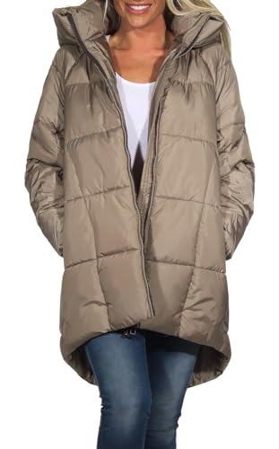 ONLY Damen Steppjacke mit Kapuze ONLAsta Oversized Puffer 15293818 Walnut Contrast Mulch S von ONLY