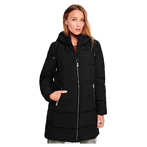 ONLY Damen Lange Puffer Jacke | Warmer Stepp Wintermantel mit Kapuze | Wattierter Blouson ONLDOLLY, Farben:Schwarz, Größe:L von ONLY