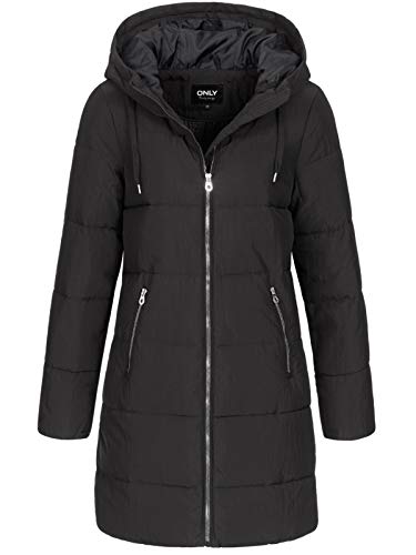 ONLY Damen Lange Puffer Jacke | Warmer Stepp Wintermantel mit Kapuze | Wattierter Blouson ONLDOLLY, Farben:Schwarz, Größe:M von ONLY