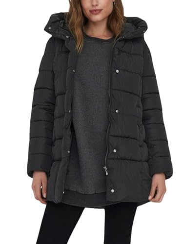 ONLY Damen Steppmantel ONLLina Puffer Coat lange Jacke mit Kapuze 15304782 Black XS von ONLY