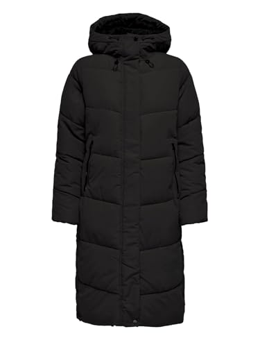 ONLY Damen Steppmantel ONLMaggi Life Long Puffer langer Winterparka mit Kapuze 15349121 Black S von ONLY