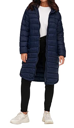 ONLY Damen Longline Steppjacke Leicht Wattierter Übergangsmantel Langer Parka mit Kapuze ONLMELODY von ONLY