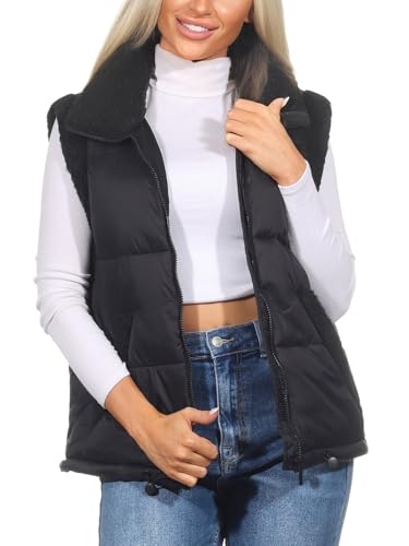 ONLY Damen Steppweste ONLErika Mix Waistcoat Life Outdoorweste mit Sherpa-Besatz 15322077 Phantom DTM Teddy M von ONLY