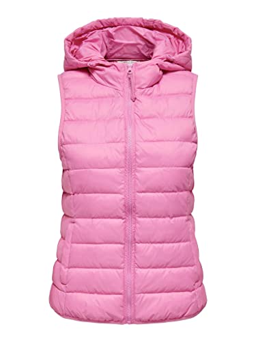 ONLY Damen Puffer Weste | Wattierte Stepp Übergangsjacke mit Kapuze | Basic ohne Ärmel ONLNEWTAHOE, Farben:Rosa, Größe:S von ONLY