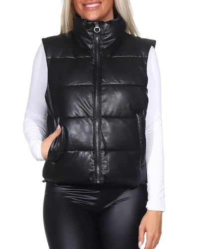 ONLY Damen Steppweste in Lederoptik ONLAnja Faux Leather Short Waistcoat 15309666 Black XS von ONLY