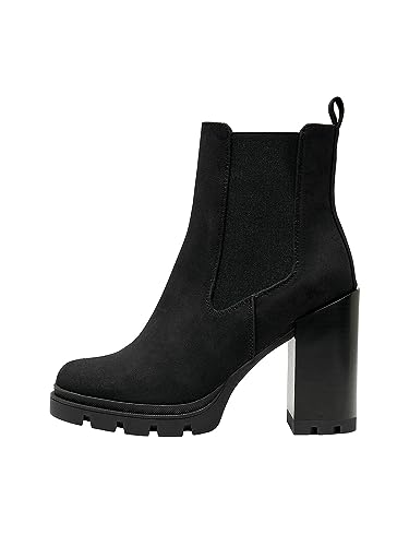 ONLY Damen Stiefeletten Schuhe Chelsea Wildlederoptik mit hohem Absatz ONLBrave Nubuck 15304858 Black 36 von ONLY
