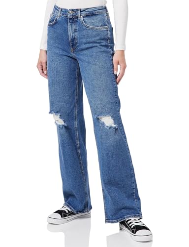 ONLY Damen Straight Leg Denim Jeans | High Waist Gerade Weite Schlag Hose | Wide Destroyed Pants ONLJUICY, Farben:Blau, Größe:31W / 32L, Z-Länge:L32 von ONLY