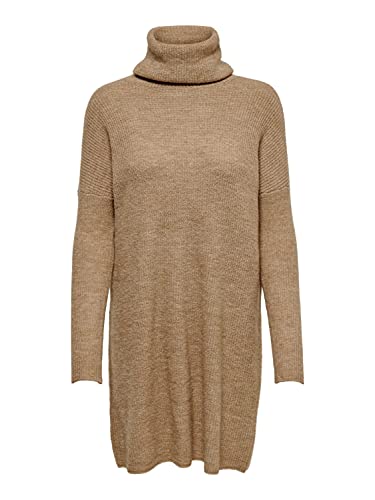 ONLY Damen Strick-Kleid OnlJana Langer Pullover Roll-Kragen Sweater, Farbe:Beige, Größe:S von ONLY