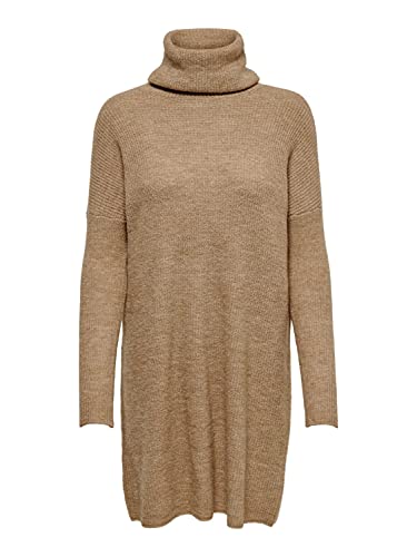 ONLY Damen Strick-Kleid OnlJana Langer Pullover Roll-Kragen Sweater, Farbe:Beige, Größe:XL, Karamellbeige von ONLY