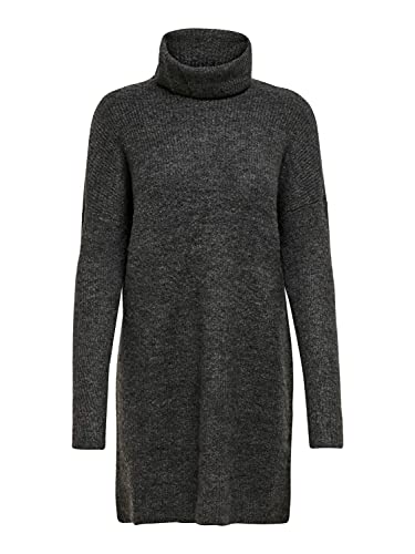 ONLY Damen Strick-Kleid OnlJana Langer Pullover Roll-Kragen Sweater, Farbe:Grau, Größe:XL von ONLY