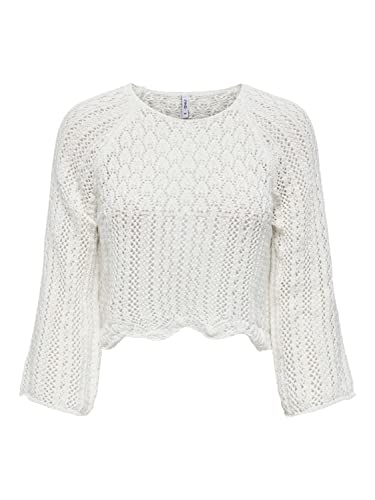 ONLY Damen Strick-Pullover OnlNola Grobstrick 3/4 Arm Crop Sweater Einfarbig, Farbe:Weiß, Größe:L von ONLY