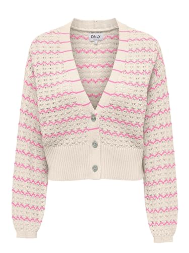 ONLY Damen Strickjacke ONLAsa kurzer Cardigan mit Streifen 15310542 Birch Strawberry Moon XL von ONLY