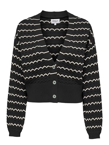 ONLY Damen Strickjacke ONLAsa kurzer Cardigan mit Streifen 15310542 Black Birch L von ONLY