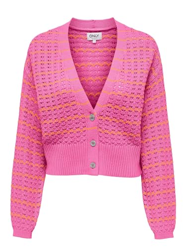 ONLY Damen Strickjacke ONLAsa kurzer Cardigan mit Streifen 15310542 Strawberry Moon Tangerine XL von ONLY