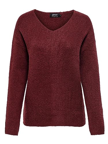 ONLY Damen Strickpullover ONLCamilla gestrickter Pullover mit V-Ausschnitt 15204588 Spiced Apple Melange S von ONLY