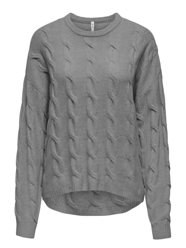 ONLY Damen Strickpullover ONLJeanett Life Long gestrickter Pulli mit Zopfmuster 15357496 Medium Grey Melange L von ONLY