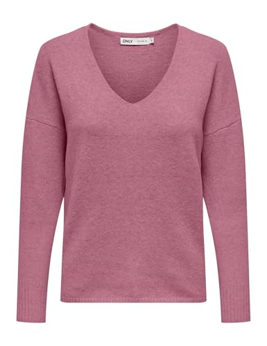 ONLY Damen Strickpullover V-Ausschnitt Sweater Onlrica Life L/S V-Neck Pullo KNT Noos 15224360 ,Heather Rose ,XS von ONLY