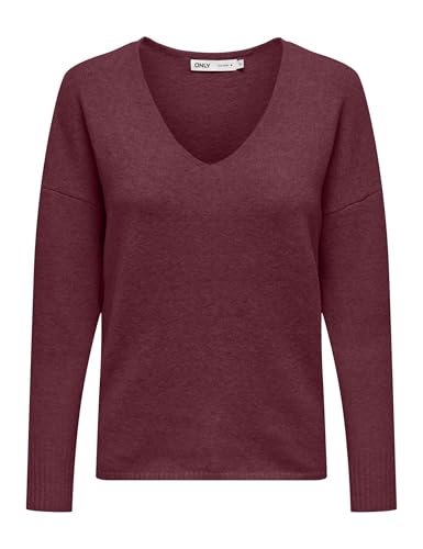 ONLY Damen Strickpullover V-Ausschnitt Sweater Onlrica Life L/S V-Neck Pullo KNT Noos 15224360 ,Zinfandel ,L von ONLY