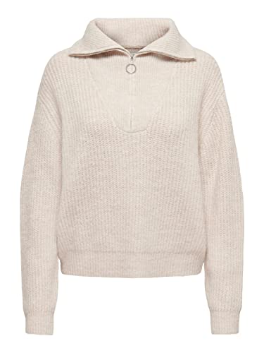 ONLY Damen Strickpullover mit Reißverschluss Stehkragen Knitted Sweater Half Zip Troyer ONLBAKER, Farben:Weiß,Größe Damen:M von ONLY