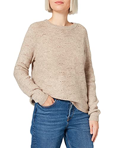 ONLY Damen Struktur Strickpullover Rund Hals Sweater Lockerer Pullover Langarm Oberteil ONLLOLLI, Farben:Grau, Größe:L von ONLY