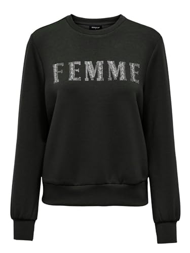 ONLY Damen Sweatshirt ONLMayra Pullover mit Glitzerprint 15307793 Black Femme L von ONLY